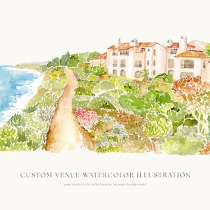 Aquarelle personnalisée de paysage, art de paysage personnalisé, faire-part de mariage personnalisé, réservez la date personnalisée, peinture à l'aquarelle personnalisée