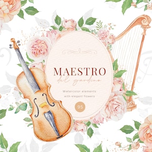 Instruments de musique vintage aquarelle, faire-part de mariage vintage, t-shirts graphiques vintage, clipart musical, cartes d'anniversaire musicales