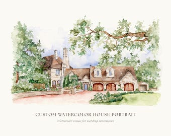 Custom watercolor house portrait, new house gift, hand painted home illustration, custom housewarming gift, house painting, realtor gift