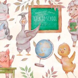 Clipart de animais escolares, decoração de fazenda, berçário de animais de fazenda, papel digital de volta às aulas, cartões postais de volta às aulas, cartões postais, animais png