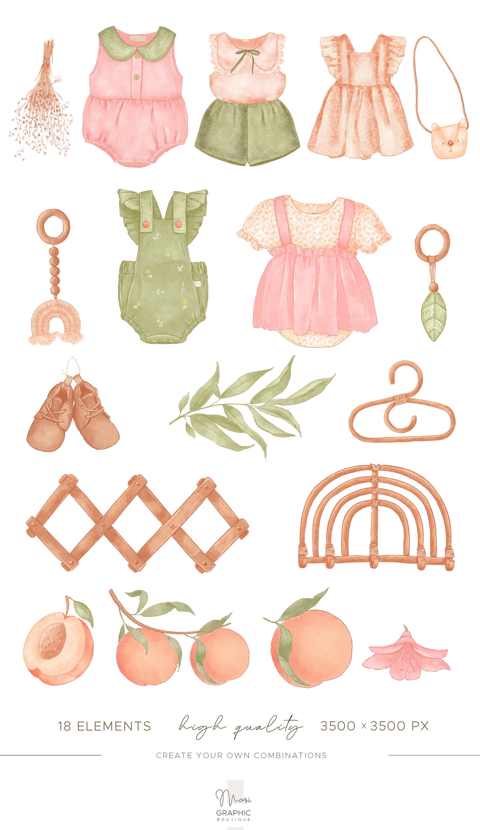 Boho Newborn Clipart, Baby Girl Printable, Baby Girl Gift Personalized