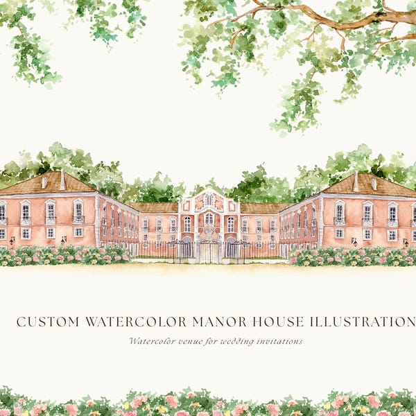 Custom watercolor wedding venue illustration, wedding map, custom wedding invitation, custom watercolor house, custom save the date