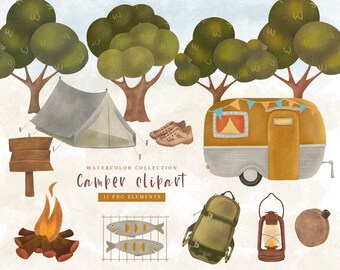 Camper clipart, pogue life png, watercolor camping clip art, summer clipart, camper decor print, printable png, travel clipart