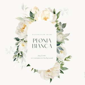 Aquarell weiße Pfingstrosen Clipart, weiße Hochzeit Blumen, Pfingstrosen Rahmen, weiße Rosen Rahmen png, weiße Pfingstrose png, Pfingstrosen Hochzeit