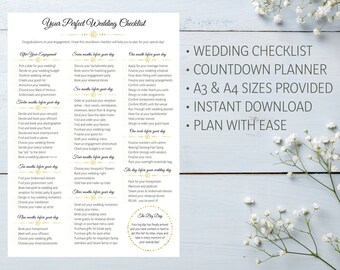 Wedding Planner Checklist, Wedding Checklist Countdown, Instant Download, PDF Planner, Wedding Organiser, Printable Wedding Planner