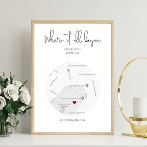 Valentijnscadeau voor haar, kaartafdruk, waar het allemaal begon, jubileumcadeau voor vrouw, verjaardagscadeau voor vriendin, aangepast cadeau voor vrouw
