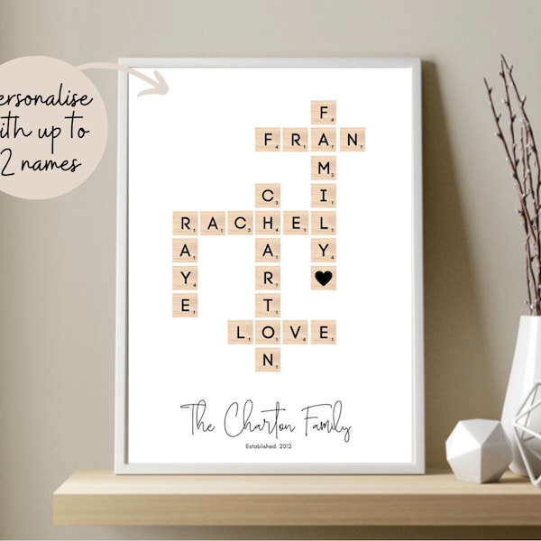 Scrabble Tile Print, Personalised Family Name Print, Custom Letter Tile Print, Family Crossword, Scrabble Picture, Custom Scrabble Print