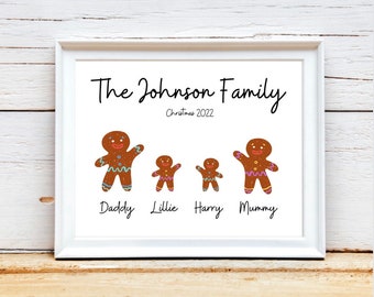 Personalised Gingerbread Man Family Print, Custom Christmas Gift, Christmas Wall Decor, Christmas Print Wall Art, Christmas Family Gifts