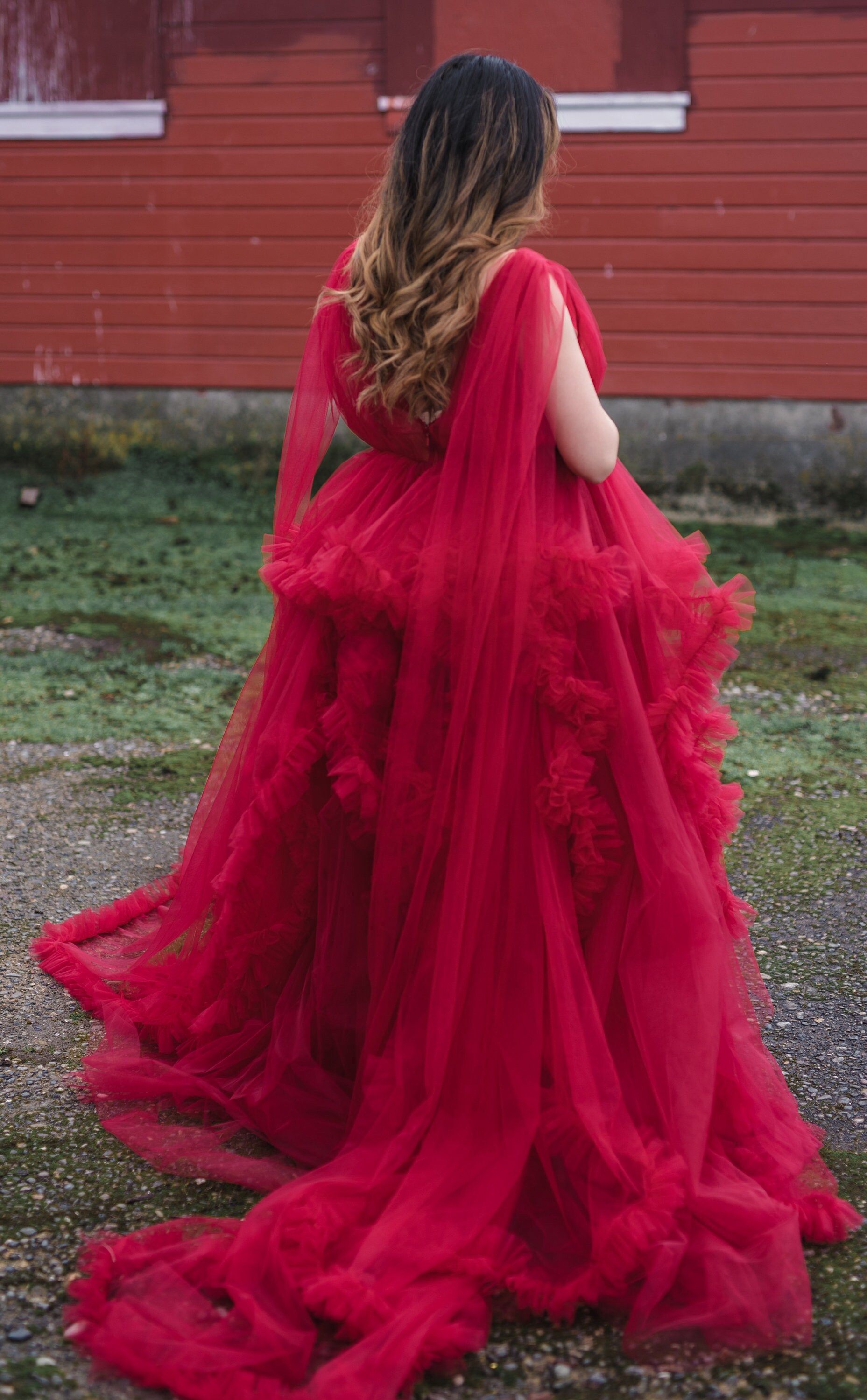 red tulle robe