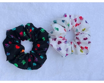 Paw print Scrunchie/ rainbow Scrunchie/Dog Scrunchie/Scrunchie/Rainbow paw print Scrunchie