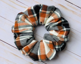 Oversized Fall Brown Plaid Scrunchie