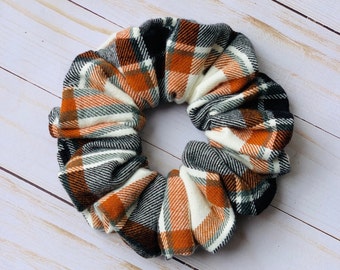 Oversized Fall Brown Plaid Scrunchie