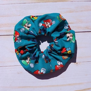Blue Italian Plumber Scrunchie/Mario/Brothers Scrunchie/Luigi/Characters Scrunchie