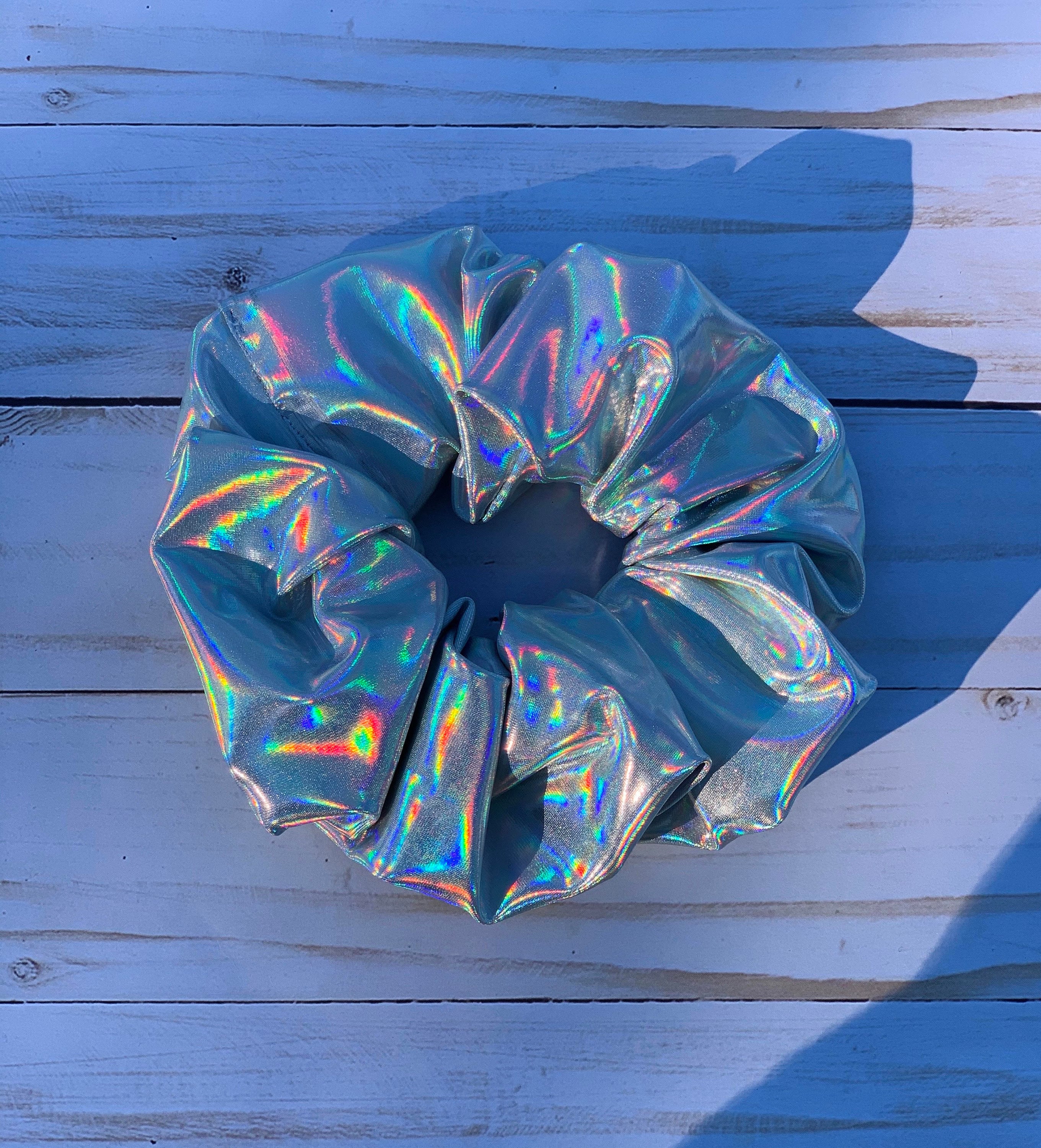 Holographic scrunchie Silver Metallic Hair Scrunchie sparkly colorful silver Mobestech 2Pcs Shiny Metallic Sequins Hair Scrunchies  main image 4