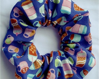 Blue Coffee Scrunchie/Blue Coffee Cup Scrunchie/Food and Drink Fun Coffee Scrunchie