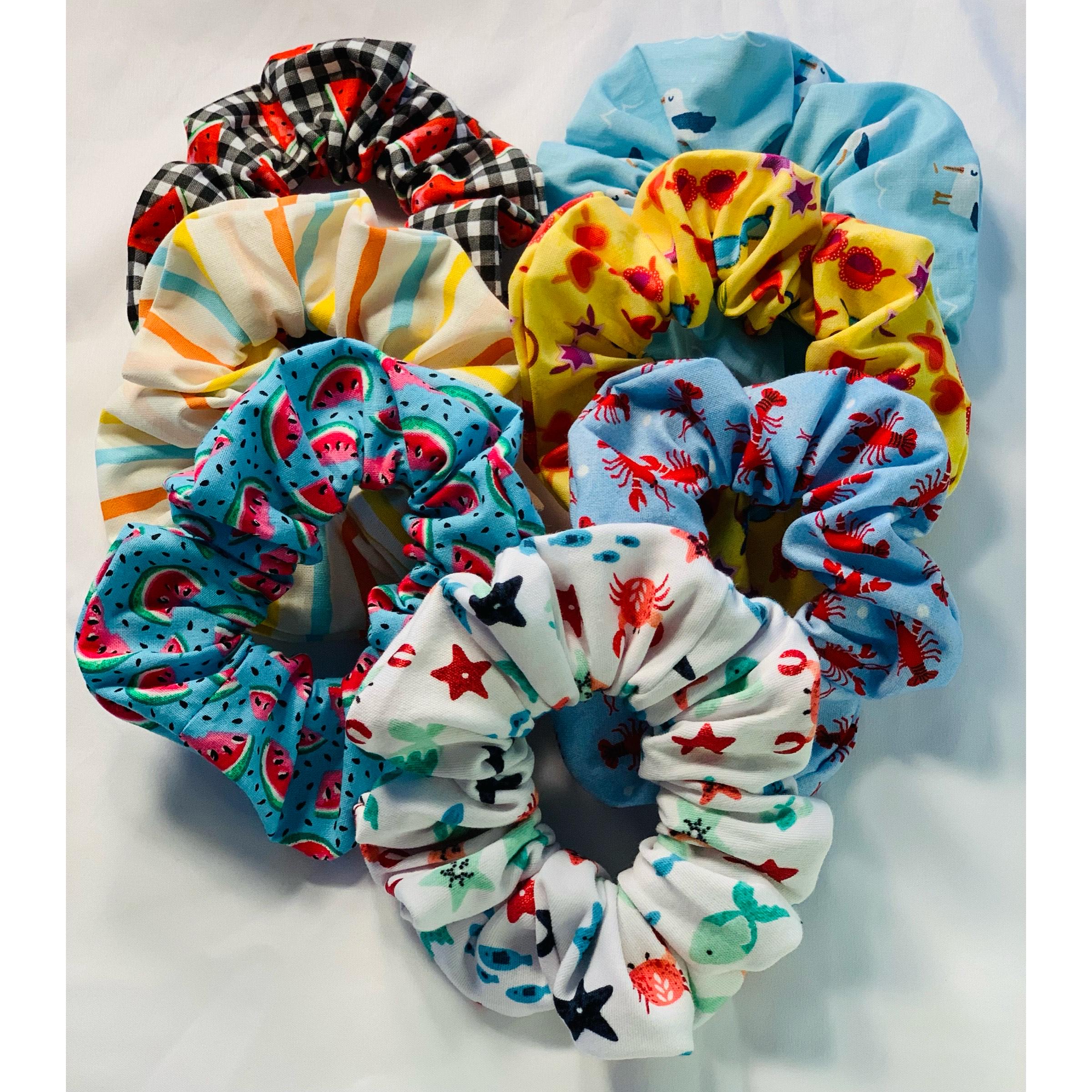 Summer Fun Scrunchies/Summer Scrunchies/Beach Scrunchies/Summertime Scrunchies/Ocean Scrunchies/Beach Summer Fun Hair Scrunchies