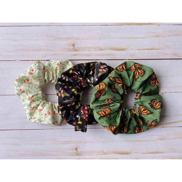 Butterfly Scrunchie/Spring Scrunchie/Floral Scrunchies/Spring Floral Scrunchies/Butterfly Scrunchies/Summer Scrunchie