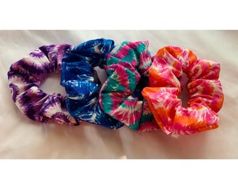 Retro Tie Dye Scrunchies: Handmade Cotton Hair Accessory