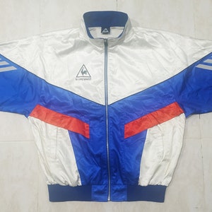 Rare!!! Vintage Le Coq Sportif Sweater Windbreaker Blue White Red Colour Jacket Size L