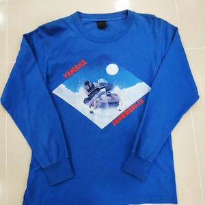 Very Rare!!! Vintage 80&#39;s Yamaha Snowmobiles T-shirt Blue Colour Long Sleeve Medium Size
