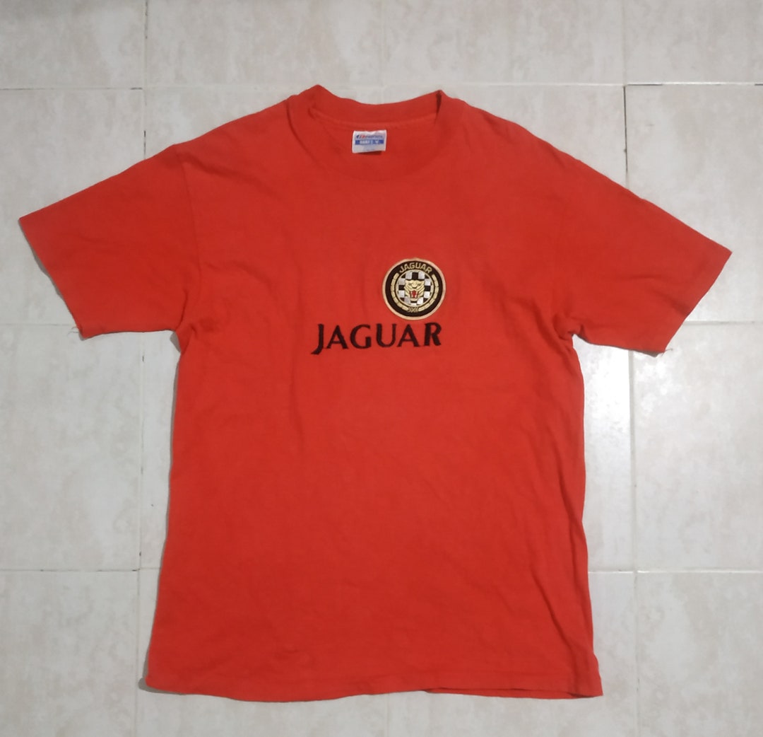 Vintage Jaguar Embroidered Spell and Logo Single Stitch Red Color T ...