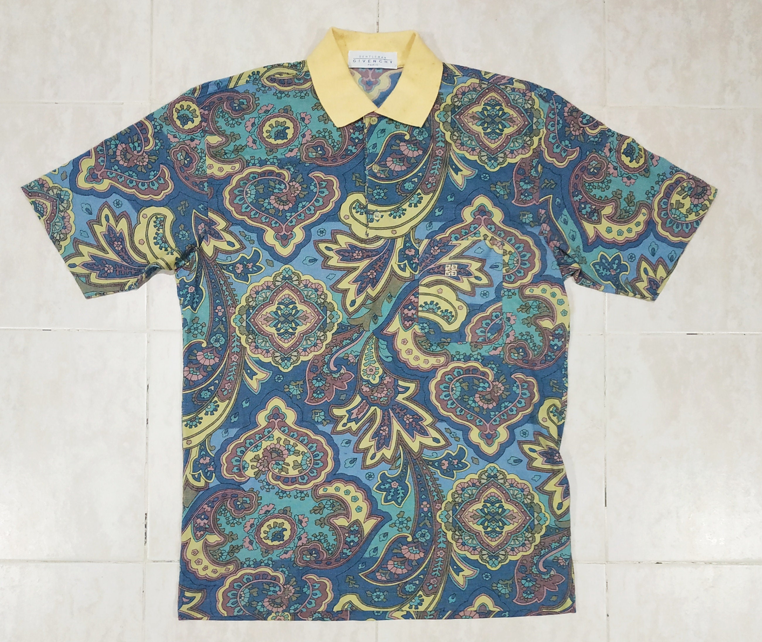 Selten!! Vintage Givenchy Gentleman Paris Floral Shirt Einzelstich Made in Italy Gr. L