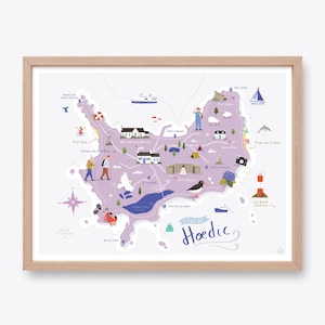 ÎLE DE HOEDIC - Carte de la Bretagne - Affiche illustrée