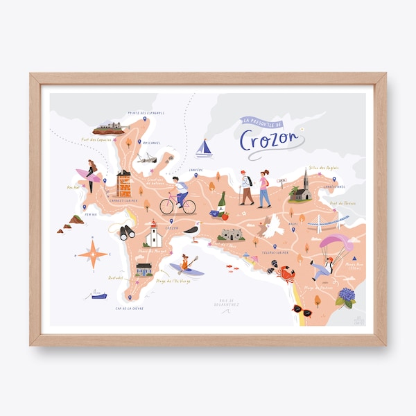 PRESQU'ÎLE de CROZON - Carte de la Bretagne/Finistère - Affiche illustrée