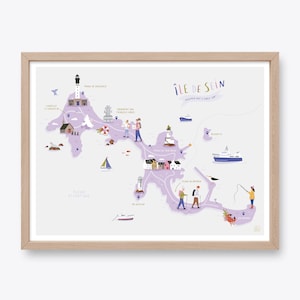 ÎLE DE SEIN - Carte de la Bretagne - Affiche illustrée