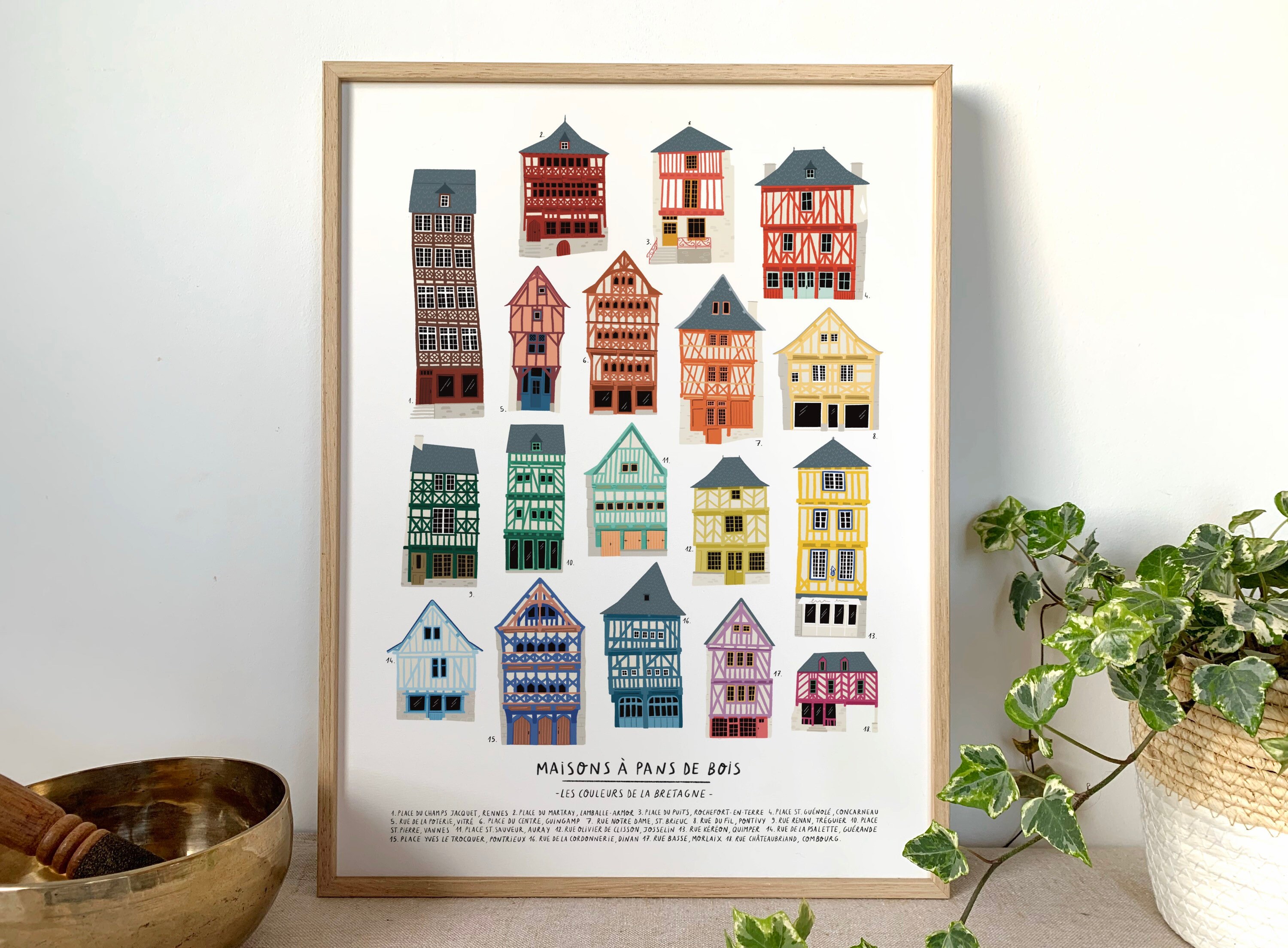 Bretagne - Maisons à Pans de Bois/Affiche Poster A4, A3