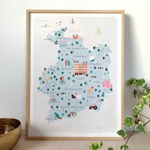 ILLE-ET-VILAINE – Bretagne / Illustrierte Karte / Poster A4, A3