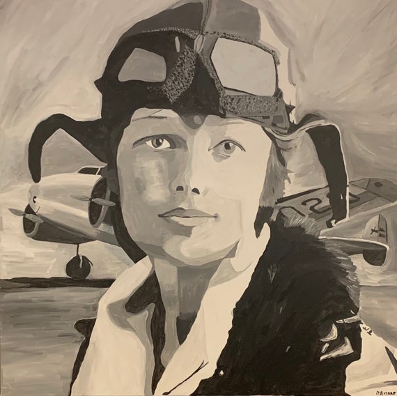 Large Original Acrylic Painting of Amelia Earhart - Etsy