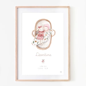 Póster personalizado para nacimiento, ilustración de nacimiento de nombre, niña o niño