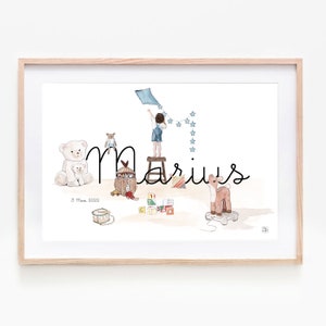 Póster personalizable con el nombre del niño, regalo de nacimiento, marco decorativo para la habitación del niño o niña