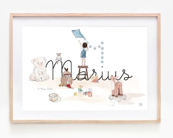 Customizable Child First Name Poster, birth gift, decorative frame for boy or girl child's room