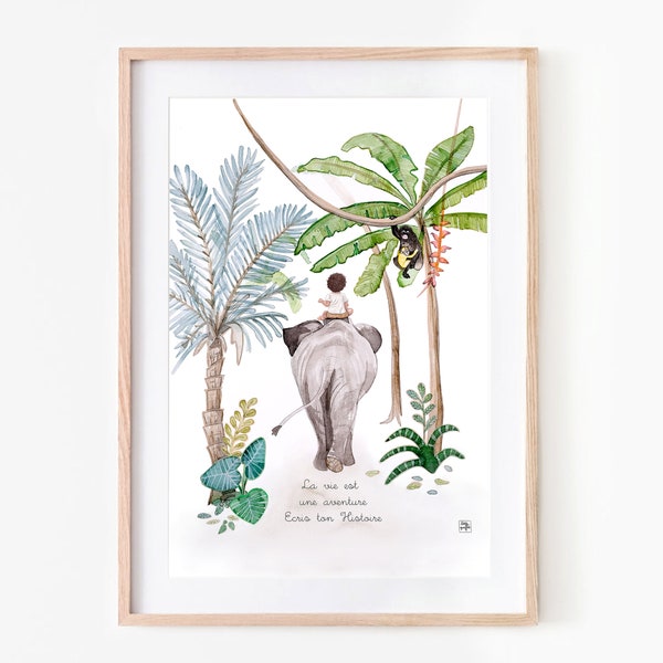 Affiche enfant éléphant - bébé -  personnalisable -  Naissance - Cadre enfant - Décoration enfant - Chambre enfant - animaux - jungle