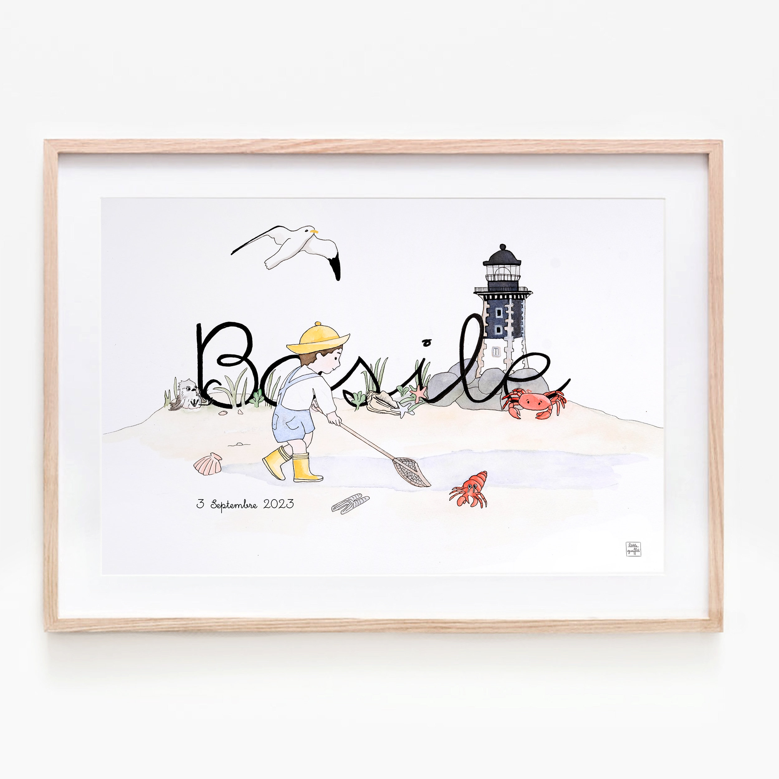 Illustration Prénom Bébé Personnalisable, Peinture Aquarelle Déco Chambre Enfant , Cadeau de Naissan