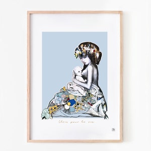 Affiche peinture " la maternité " , personnalisable , cadeau de naissance , affiche illustration enfant maman