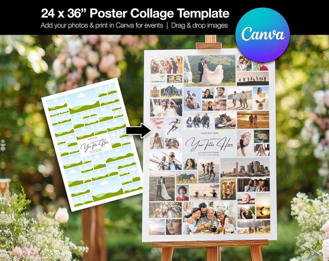24x36 Canva Photo Collage, Poster Collage Template for 45 Photos, Any ...