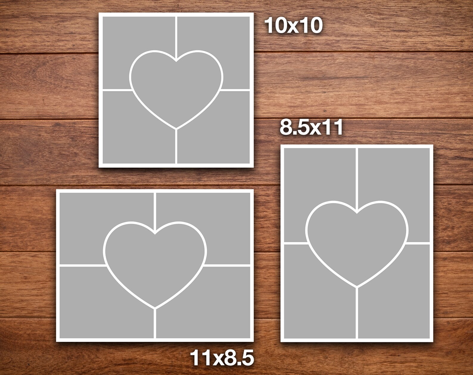 Adobe Heart Photo Collage Template 300dpi, 3 Sizes 10x10, 8