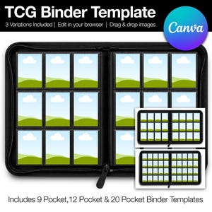 Plantilla para carpeta de TCG, incluye plantilla para carpeta de 9 bolsillos, plantilla para carpeta de 12 bolsillos, plantilla para carpeta de 20 bolsillos, diseño para cartas coleccionables (descarga digital en Canva)