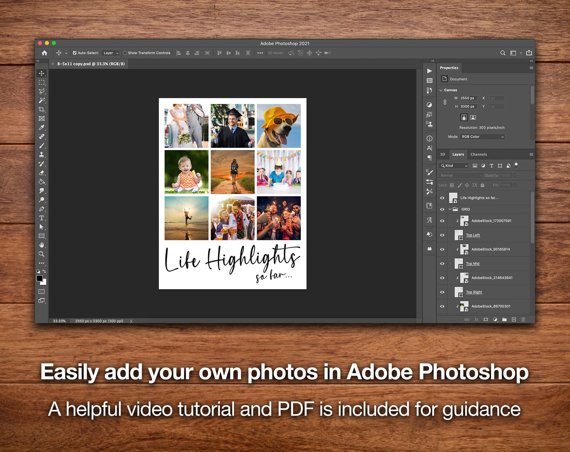 Adobe Photoshop Life Highlights Photo Collage Template | 300dpi, 3 ...