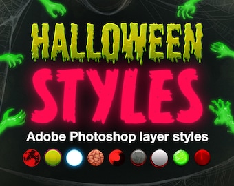 Photoshop Halloween Layer Styles | 50 layer styles, halloween digital download, layer style bundle, .asl file