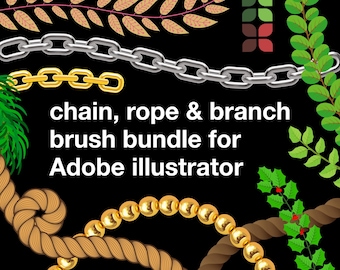 Zestaw pędzli Adobe Illustrator: pędzle łańcuchowe, pędzle linowe i pędzle gałęziowe