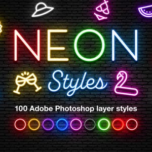 Photoshop Neon Layer Styles | 100 neon layer styles for Adobe Photoshop, .asl file, Photoshop layer style bundle
