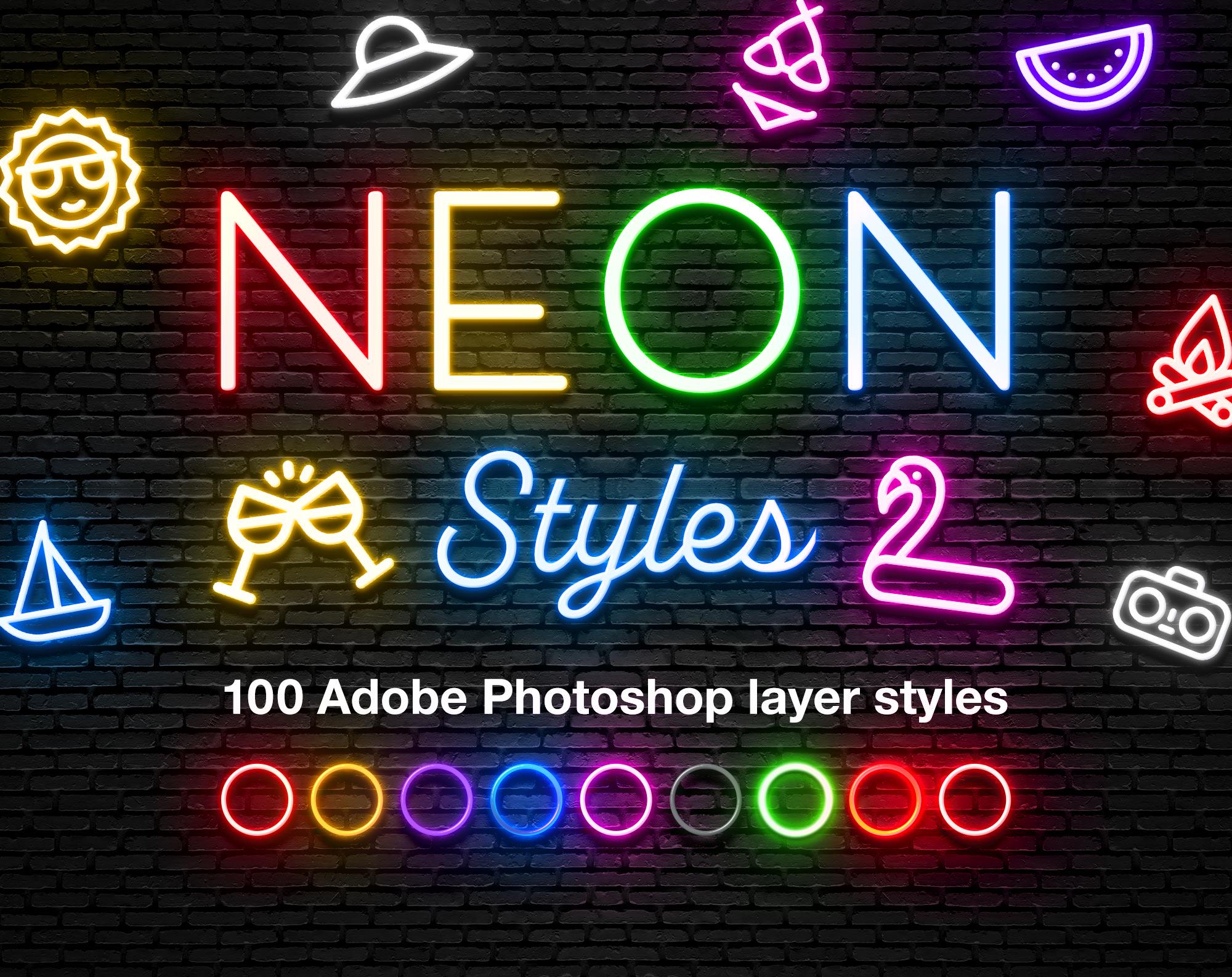 Photoshop Neon Ebenenstile | 100 Neon Ebenenstile für Adobe Photoshop, .asl Datei, Photoshop Layer Style Bundle