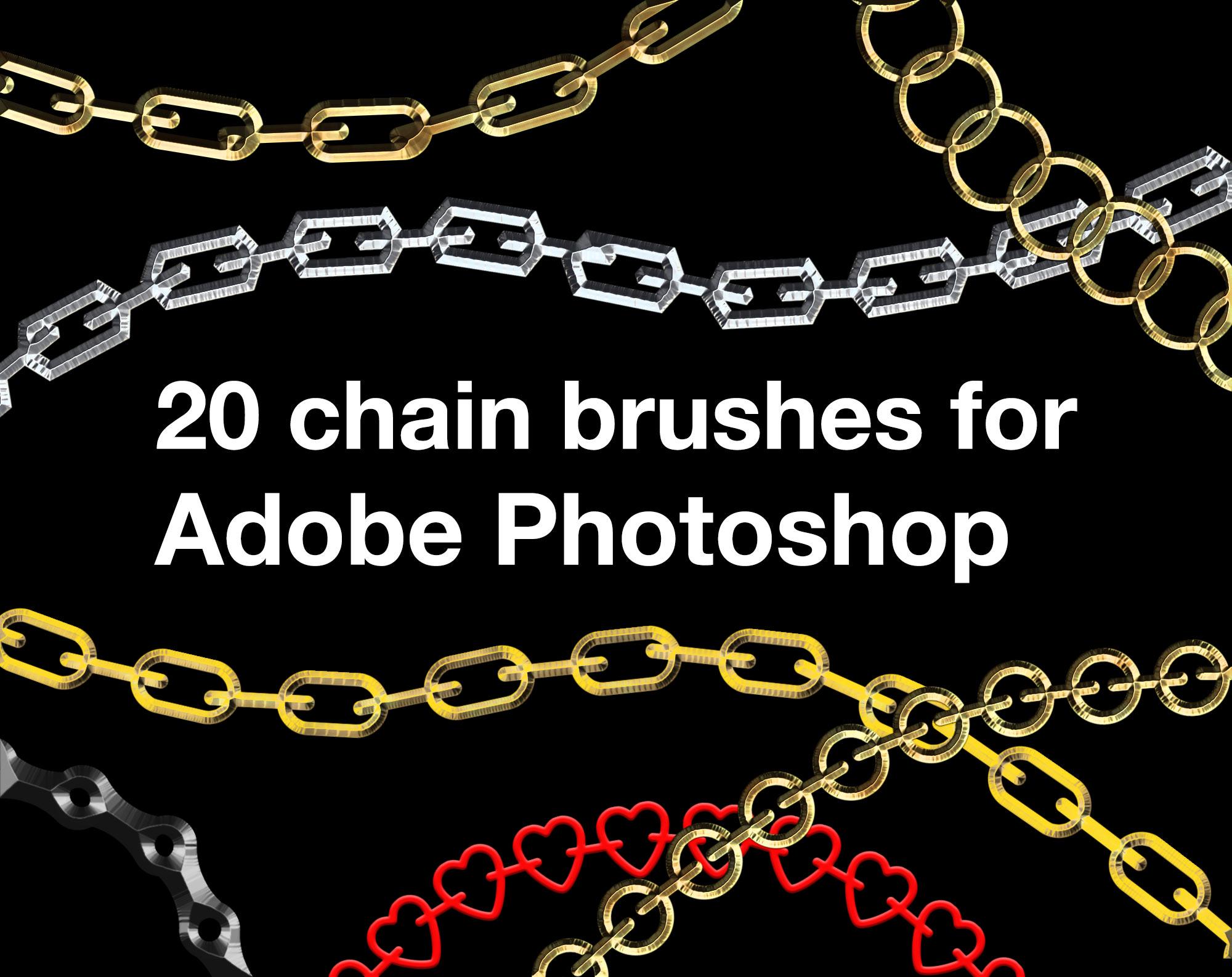 Adobe Photoshop Chain Brushes & Layer Styles Pack – 20 Brushes + 20 Metallic Effects