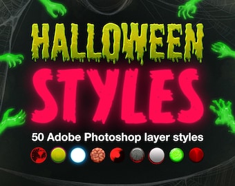 Photoshop Halloween Layer Styles | 50 layer styles, Spooky Effects, Adobe Photoshop Download (ASL File)