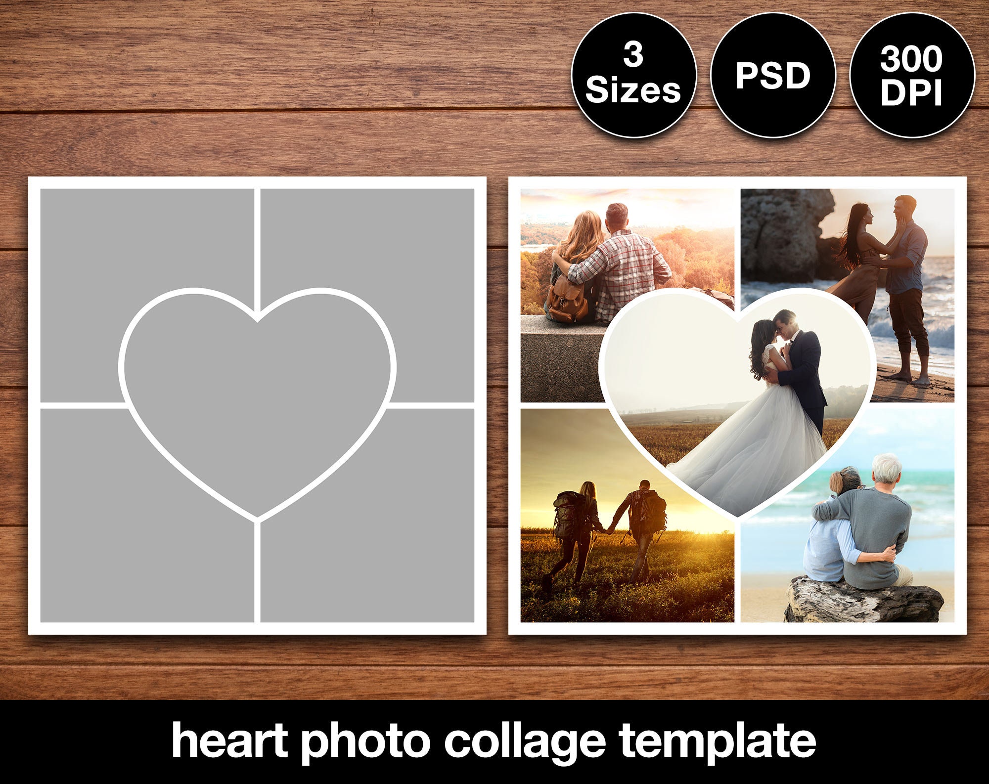 Adobe Heart Photo Collage Template 300dpi, 3 Sizes 10x10, 8 Adobe Heart Photo Collage Template 300dpi, 3 Sizes 10x10, 8