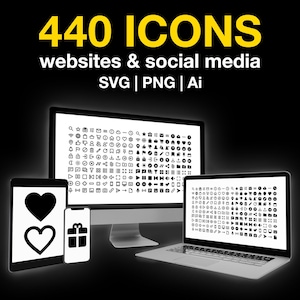 440 iconos de sitios web, iconos de redes sociales, iconos SVG y PNG
